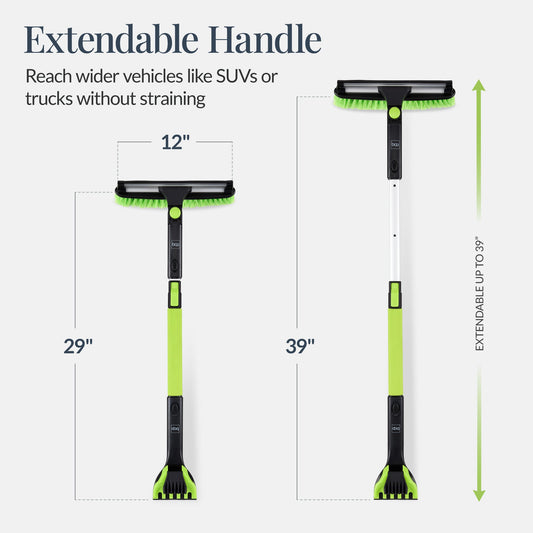 39\" Extendable Snow Brush with Squeegee and Ice Scraper for convenient daily use