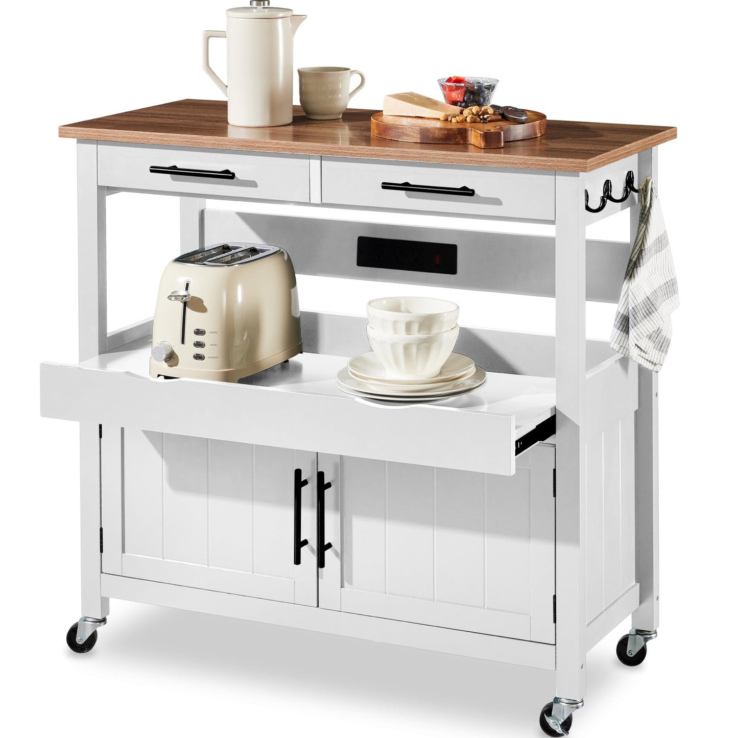36in Large Rolling Kitchen Island Cart 2-Door Cabinet Outlet and Wheels with practical style for home spaces