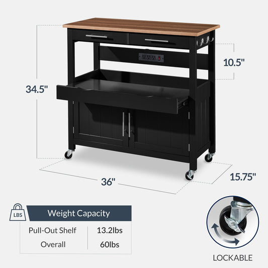 36in Large Rolling Kitchen Island Cart 2-Door Cabinet Outlet and Wheels with practical style for home spaces