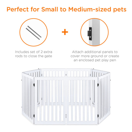 31.5in 4-Panel Freestanding Wooden Pet Gate with Door Support Feet for convenient daily use