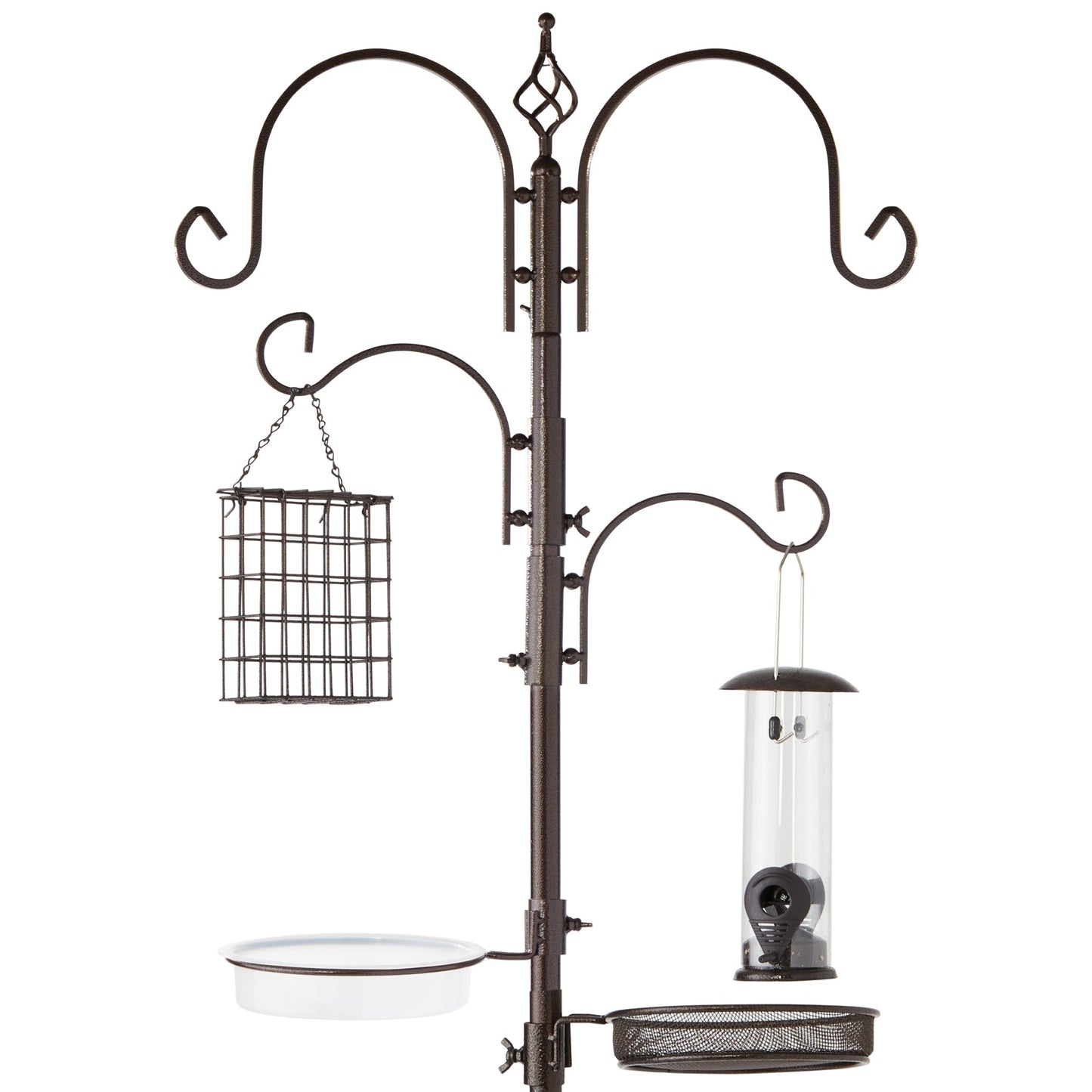 4-Hook Bird Feeding Station Steel Feeder Stand with 2 Bird Feeders - 91in for convenient daily use