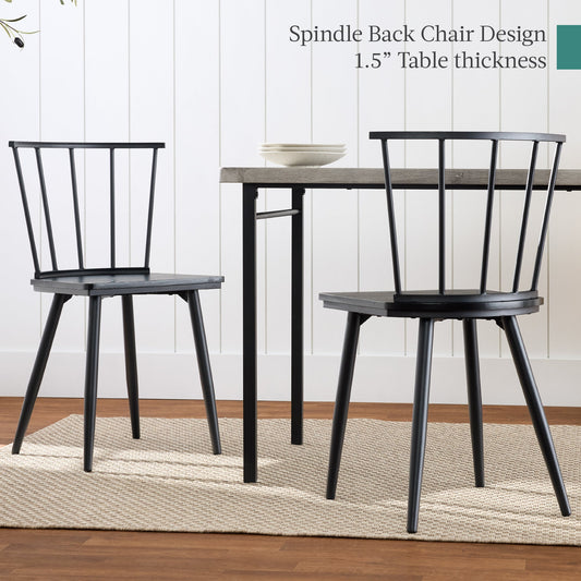 4-Piece Farmhouse Dining Table Set with 2 Black Spindle Chairs Bench Table for comfortable home living