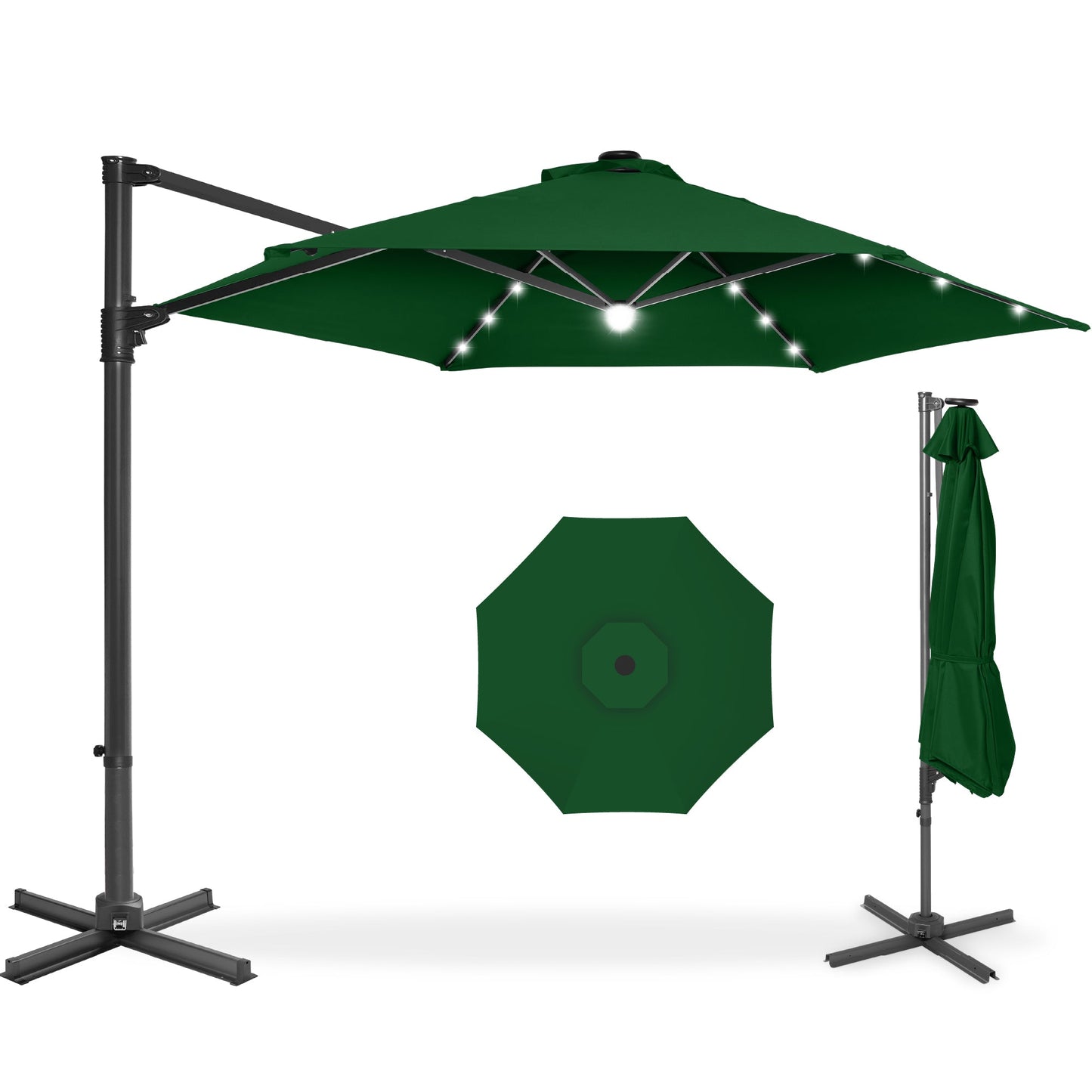 360 LED Rotating Cantilever Offset Patio Umbrella - 10ft for outdoor comfort and convenience
