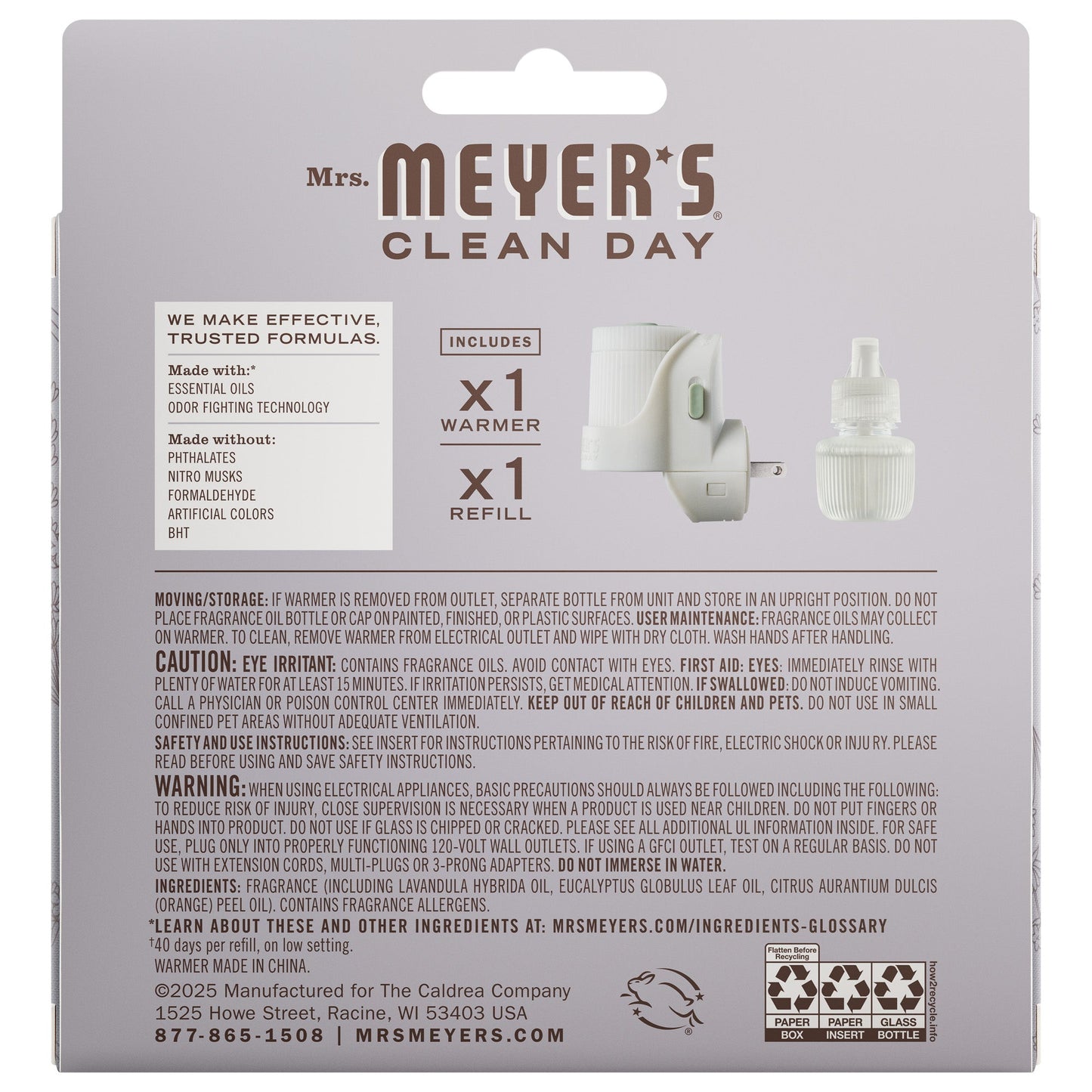 Lavender Plug-In Scented Oil Warmer Starter Set | Mrs. Meyer's Clean Day