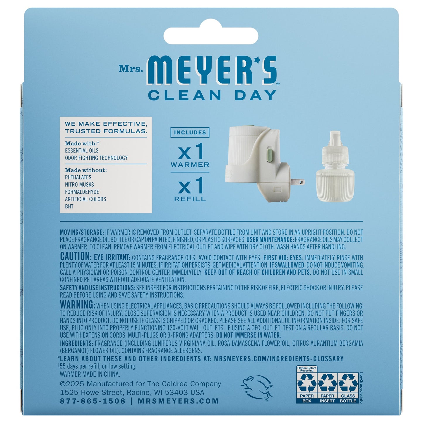 Rain Water Plug-In Scented Oil Warmer Starter Set | Mrs. Meyer's Clean Day