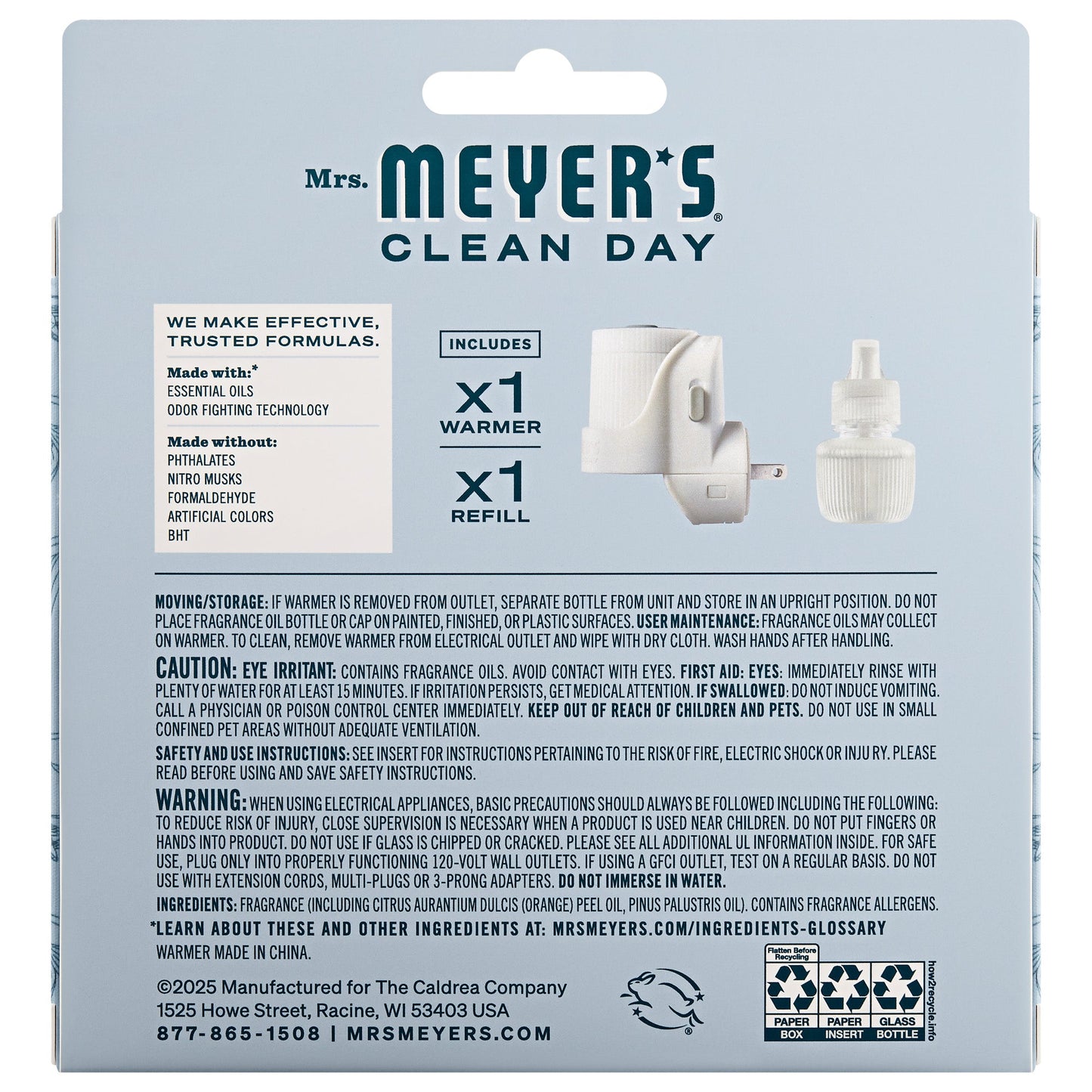 Snowdrop Plug-In Scented Oil Warmer Starter Set | Mrs. Meyer's Clean Day