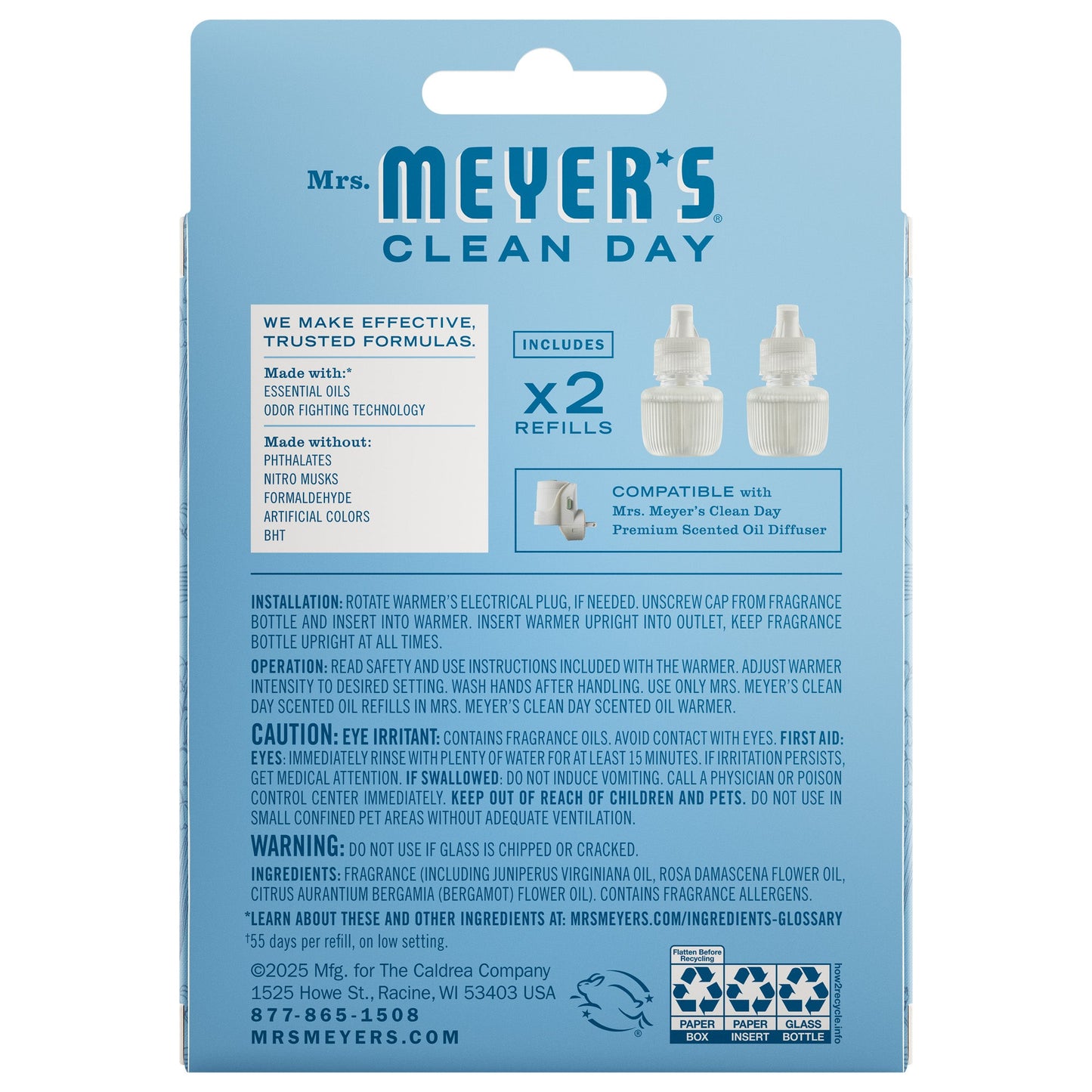 Rain Water Plug-In Scent Refill 2-Pack | Mrs. Meyer's Clean Day
