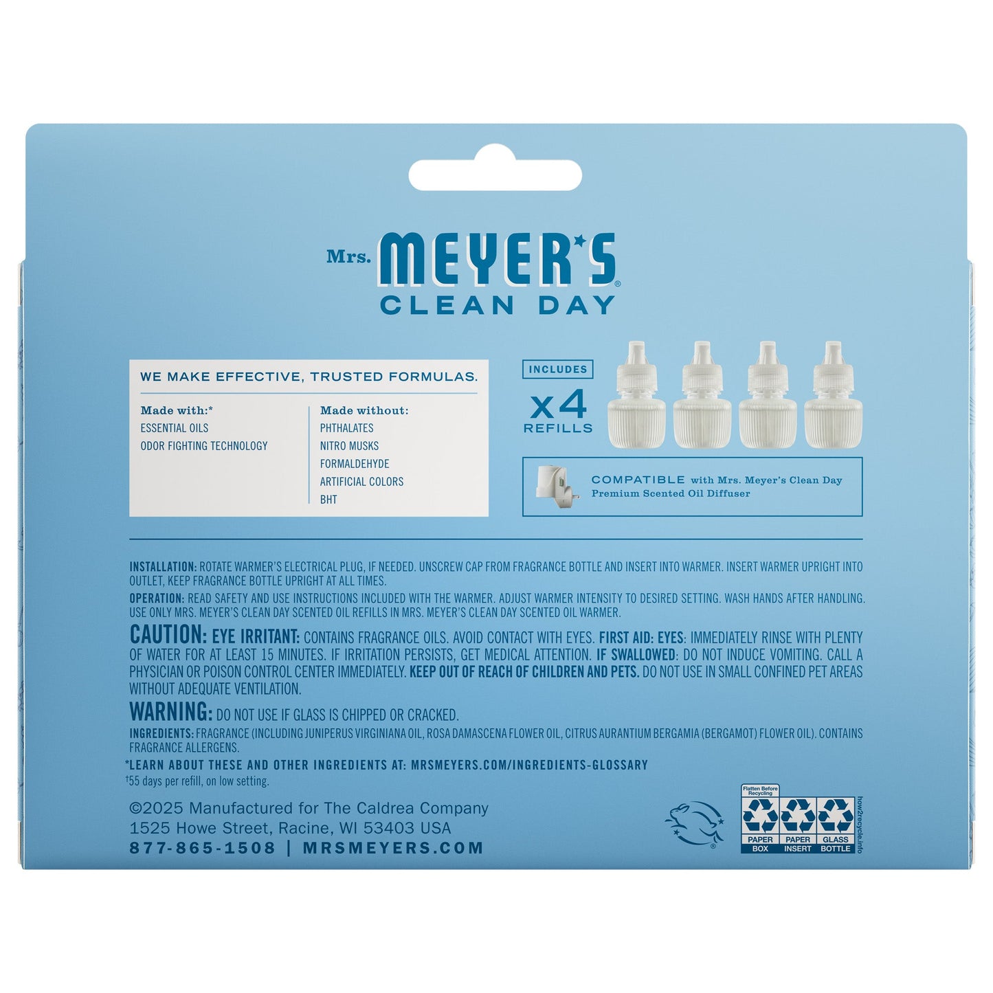 Rain Water Plug-In Scent Refill 4-Pack | Mrs. Meyer's Clean Day