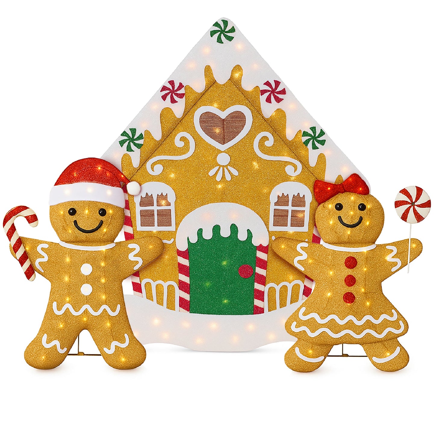 3pc Gingerbread Man Family House 4ft Pre-lit Christmas Yard Decor for indoor and outdoor holiday displays