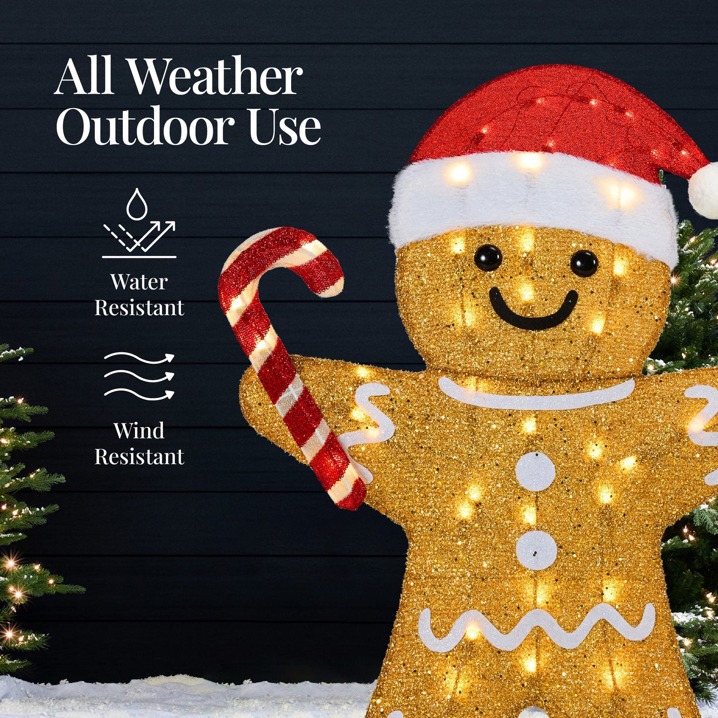 3pc Gingerbread Man Family House 4ft Pre-lit Christmas Yard Decor for indoor and outdoor holiday displays