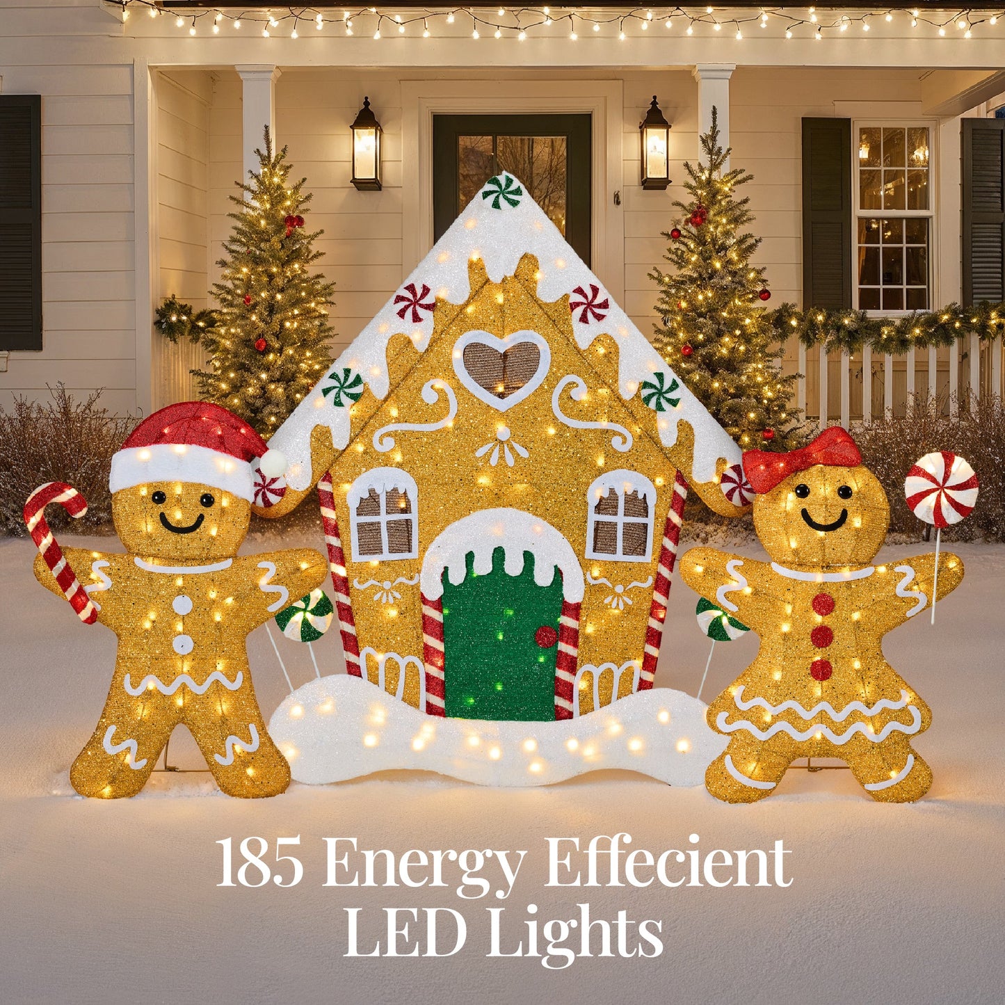 3pc Gingerbread Man Family House 4ft Pre-lit Christmas Yard Decor for indoor and outdoor holiday displays