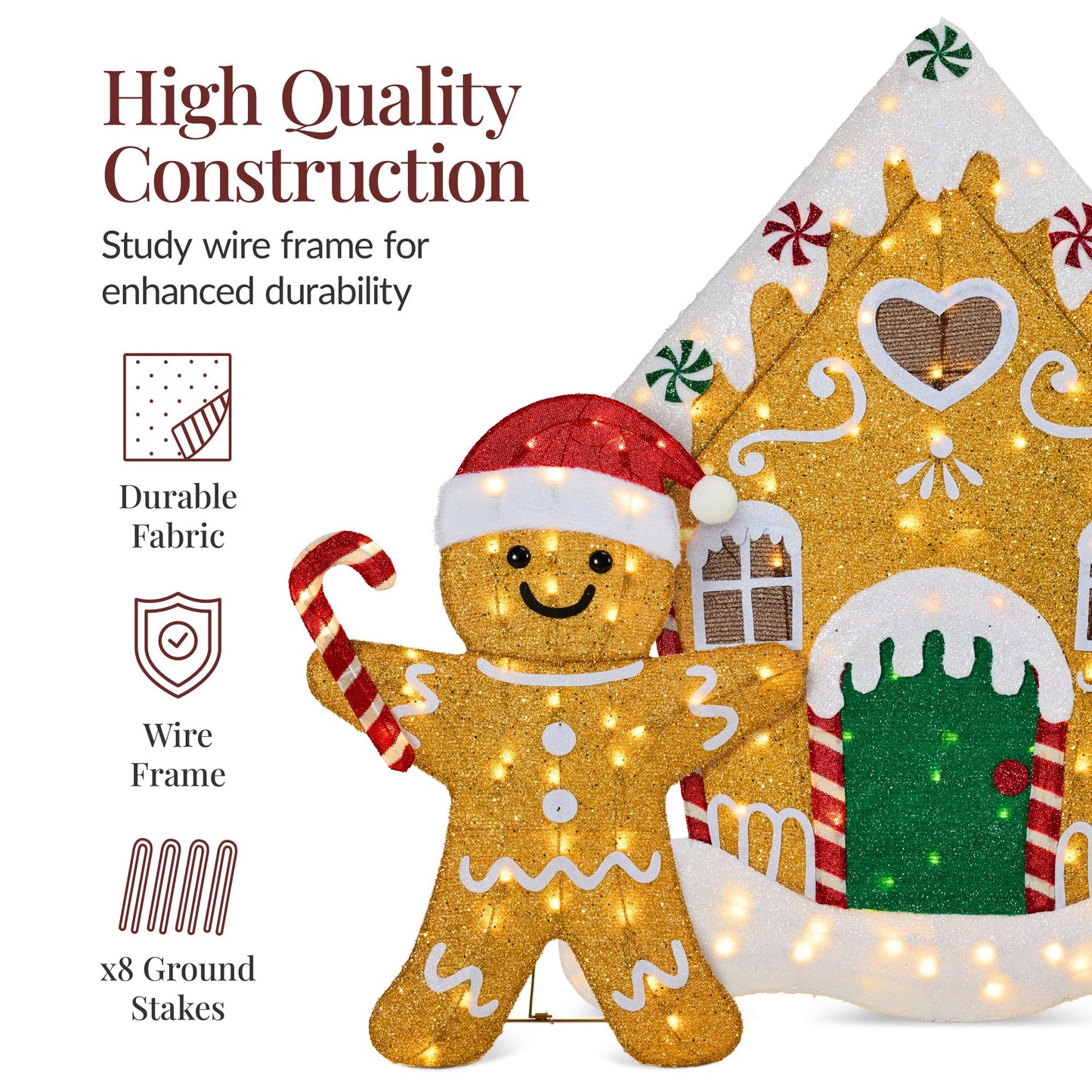 3pc Gingerbread Man Family House 4ft Pre-lit Christmas Yard Decor for indoor and outdoor holiday displays