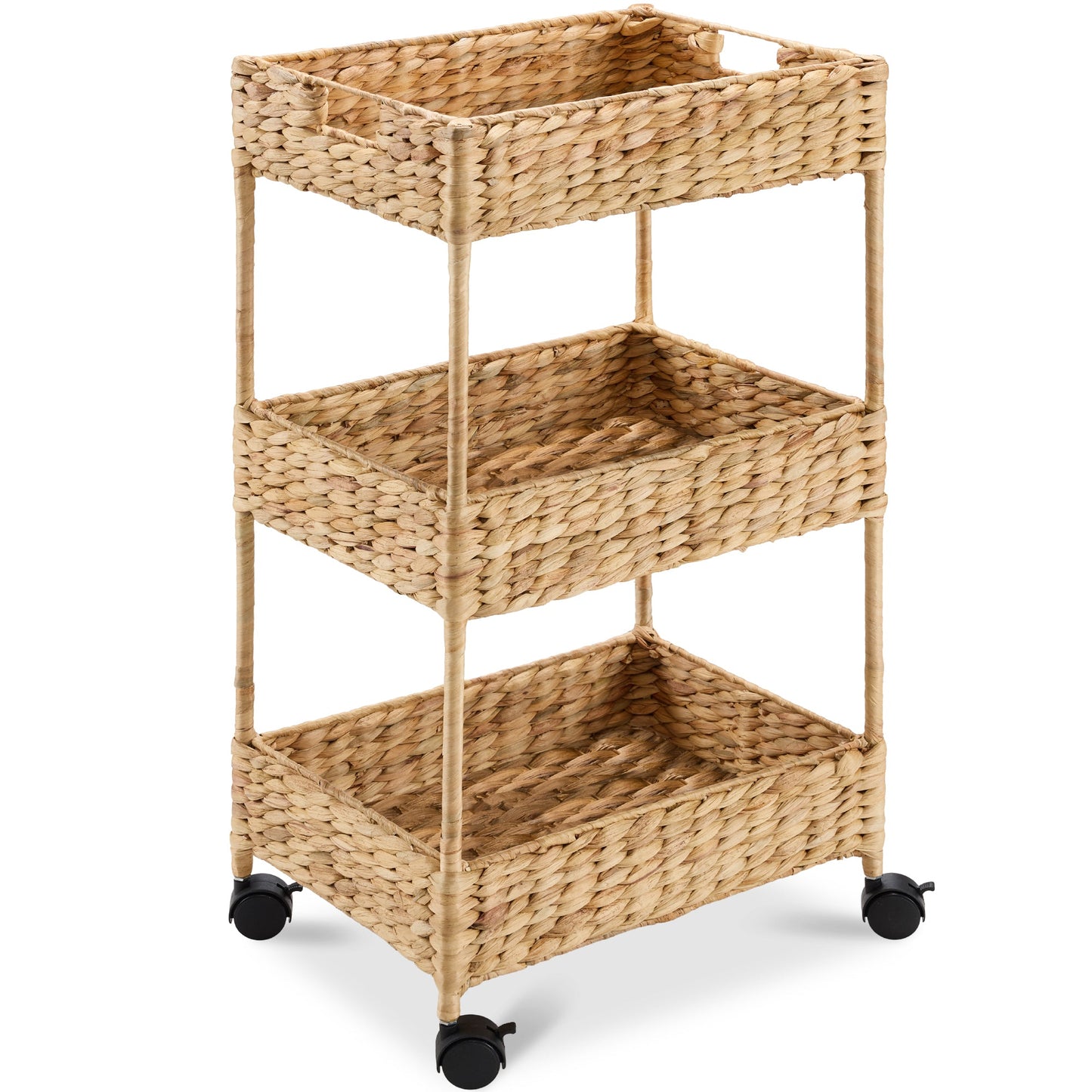 3-Tier Water Hyacinth Rolling Utility Cart with Weaved Baskets for home, family, and everyday needs