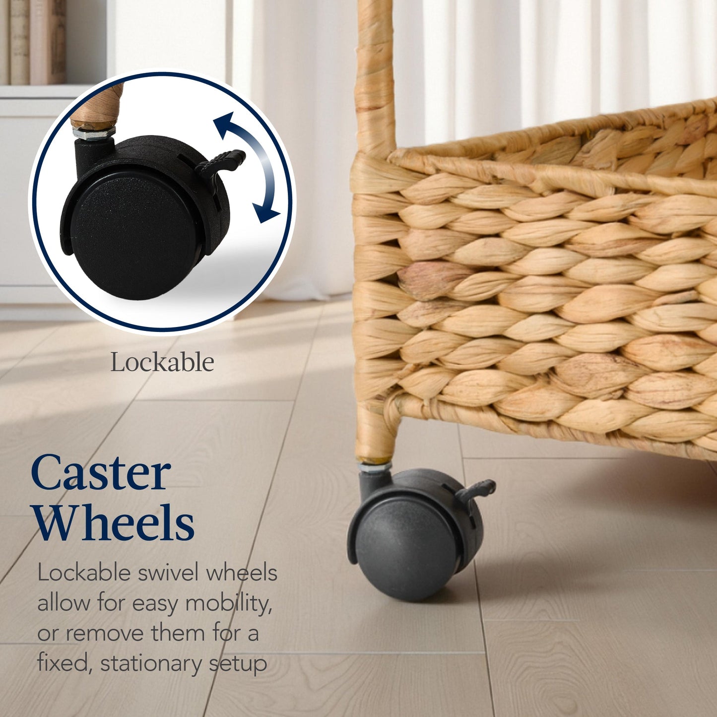 3-Tier Water Hyacinth Rolling Utility Cart with Weaved Baskets for home, family, and everyday needs
