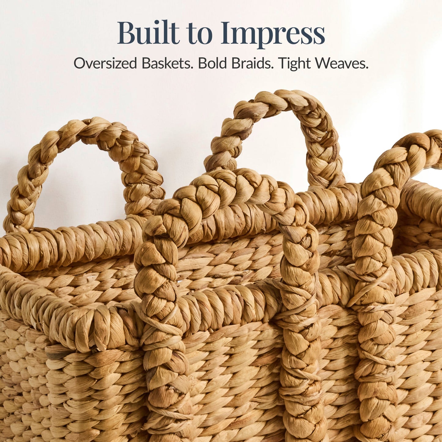 3Pc Shelf Baskets Small Large and XL Chunky Woven Baskets with Braided Handles for convenient daily use