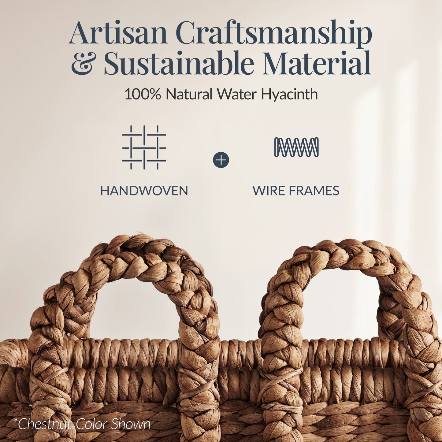 3Pc Shelf Baskets Small Large and XL Chunky Woven Baskets with Braided Handles for convenient daily use