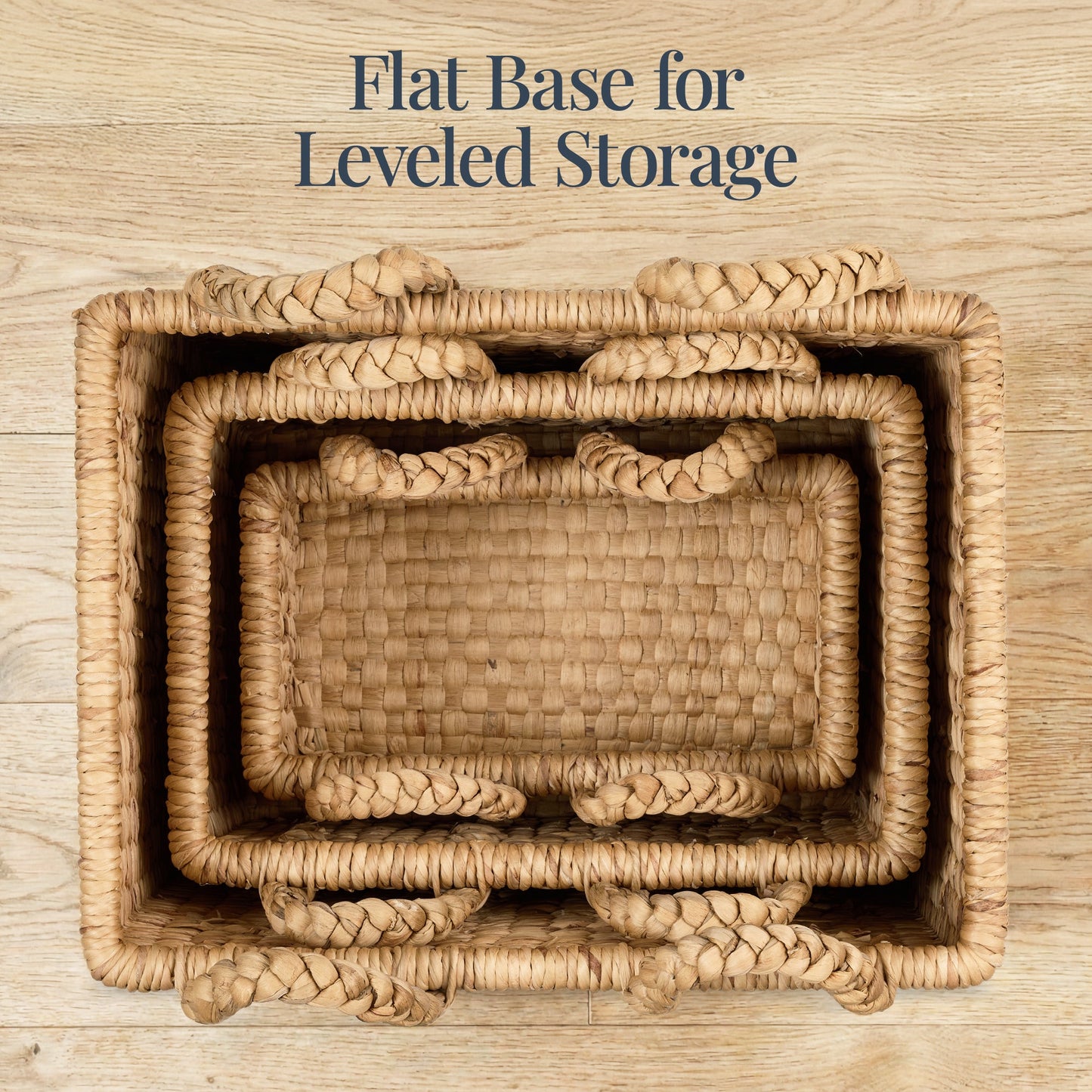 3Pc Shelf Baskets Small Large and XL Chunky Woven Baskets with Braided Handles for convenient daily use