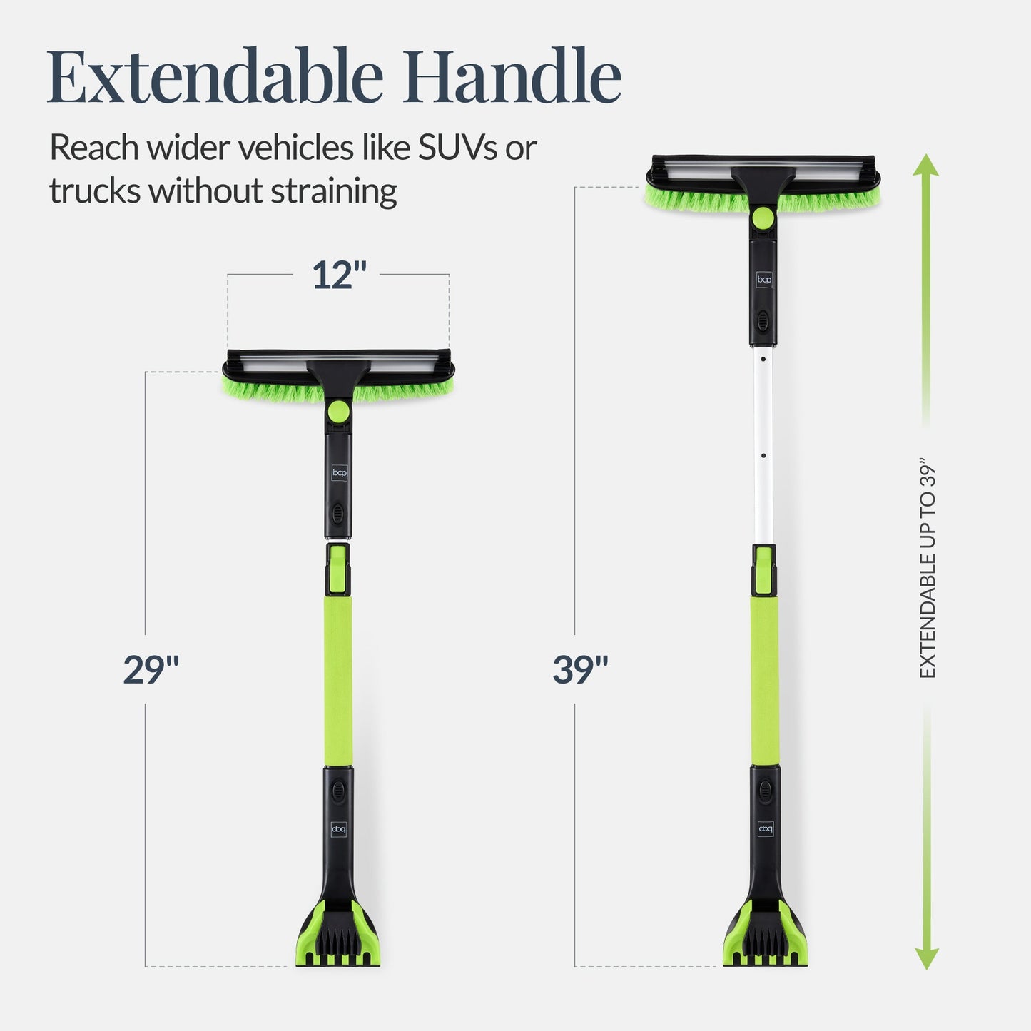 39\" Extendable Snow Brush with Squeegee and Ice Scraper for convenient daily use