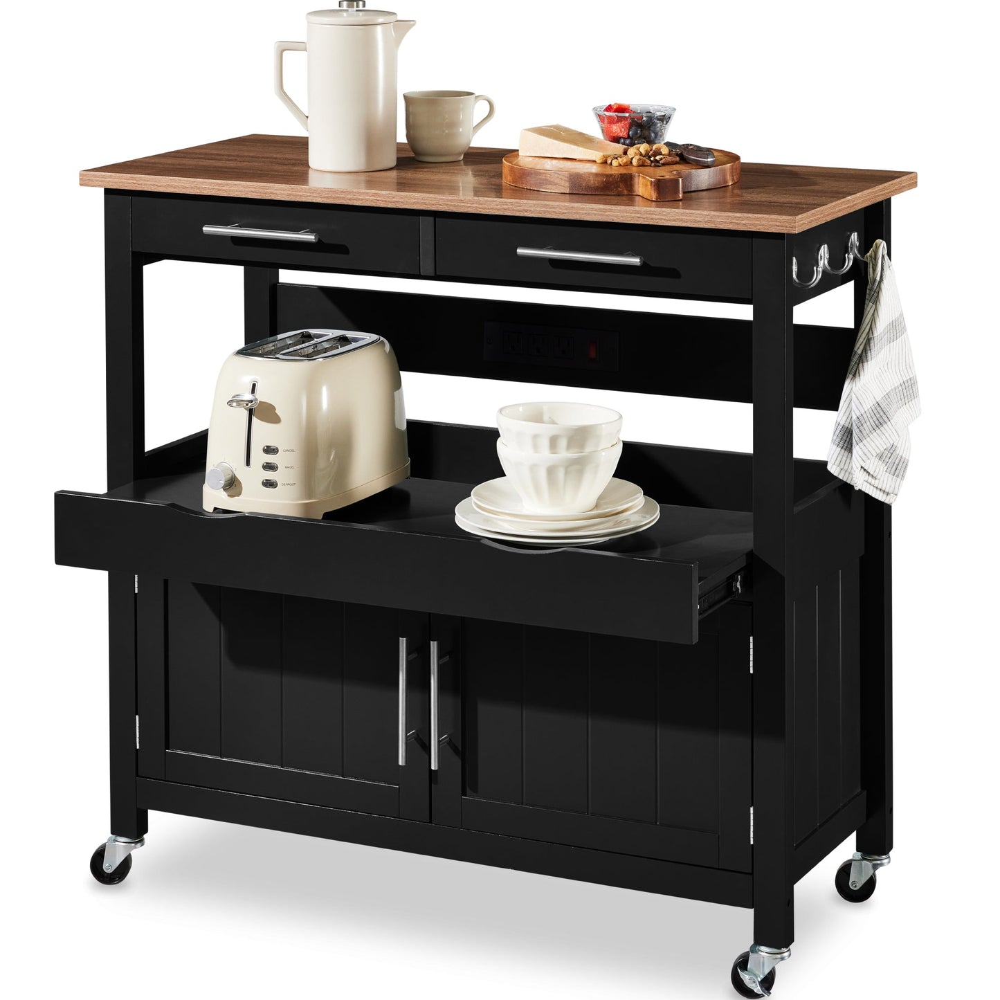 36in Large Rolling Kitchen Island Cart 2-Door Cabinet Outlet and Wheels with practical style for home spaces