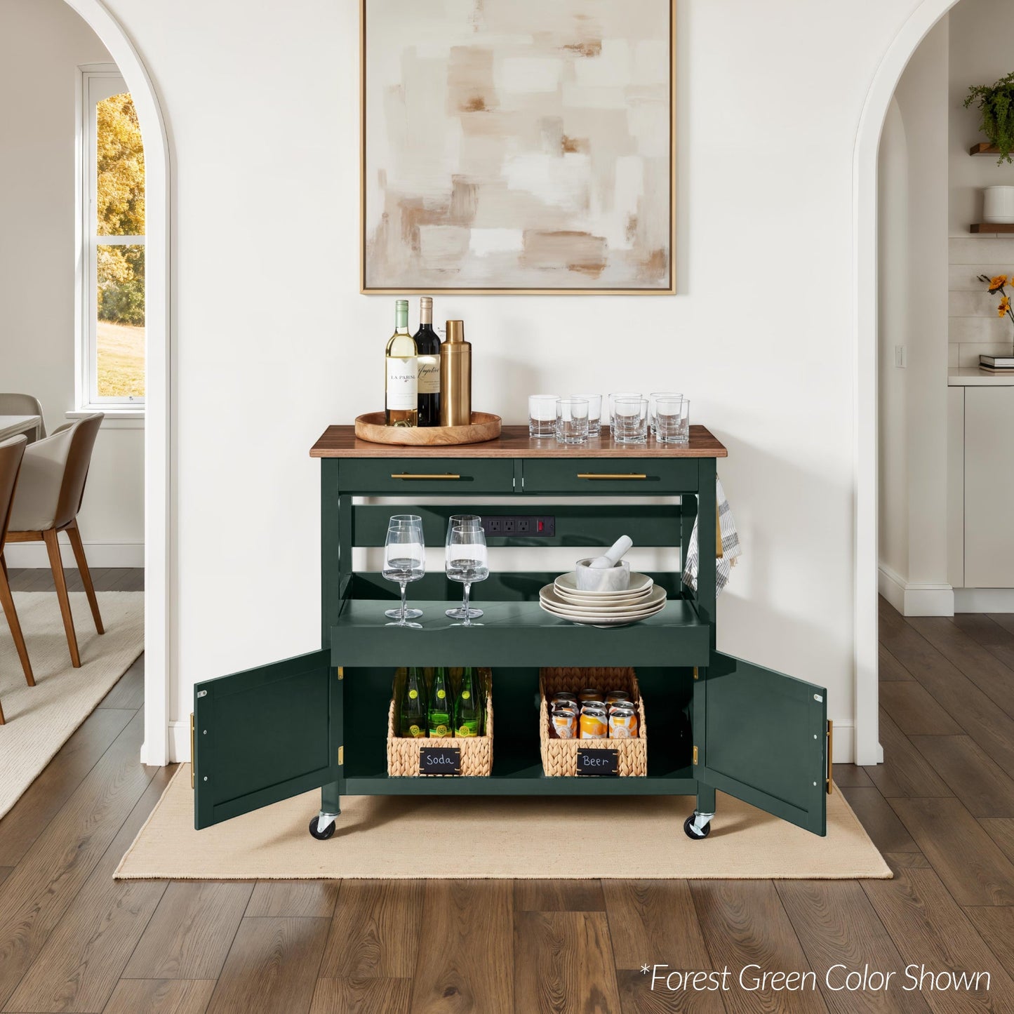 36in Large Rolling Kitchen Island Cart 2-Door Cabinet Outlet and Wheels with practical style for home spaces