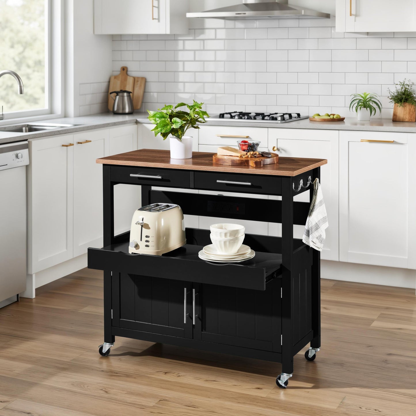 36in Large Rolling Kitchen Island Cart 2-Door Cabinet Outlet and Wheels with practical style for home spaces