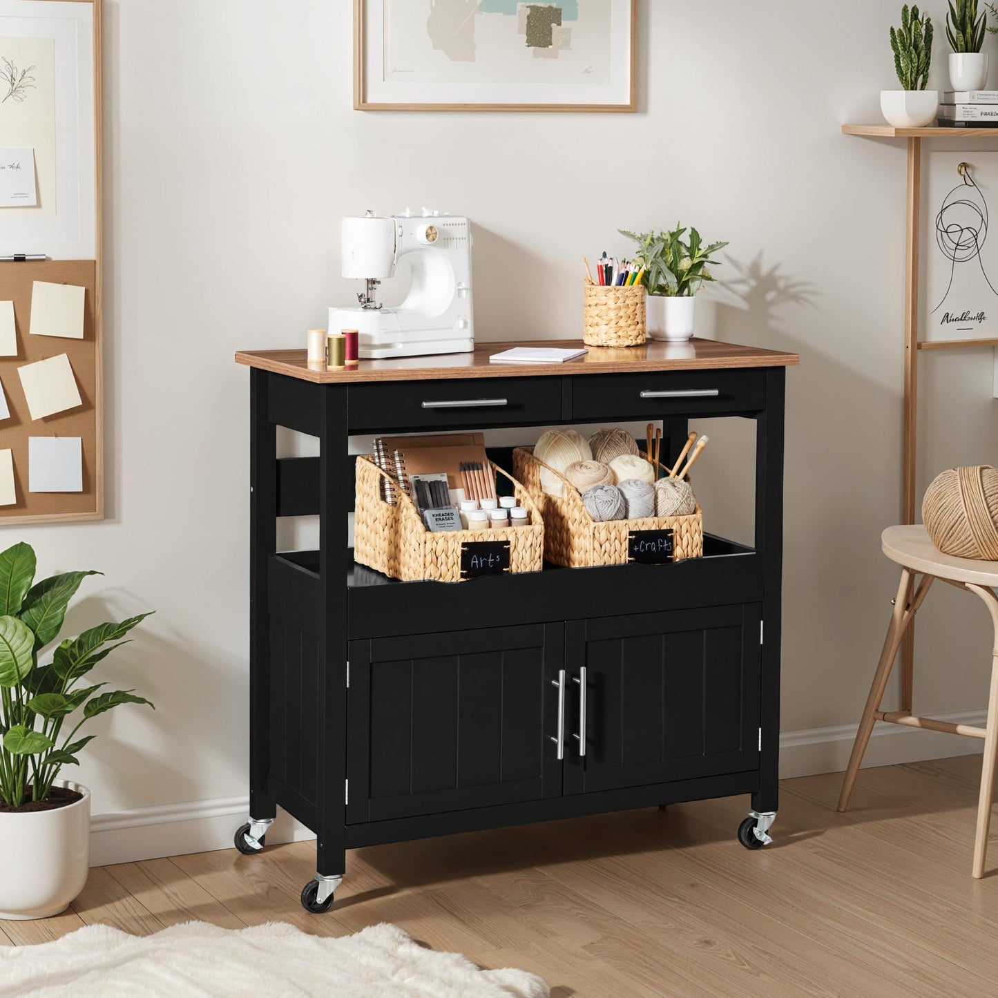 36in Large Rolling Kitchen Island Cart 2-Door Cabinet Outlet and Wheels with practical style for home spaces
