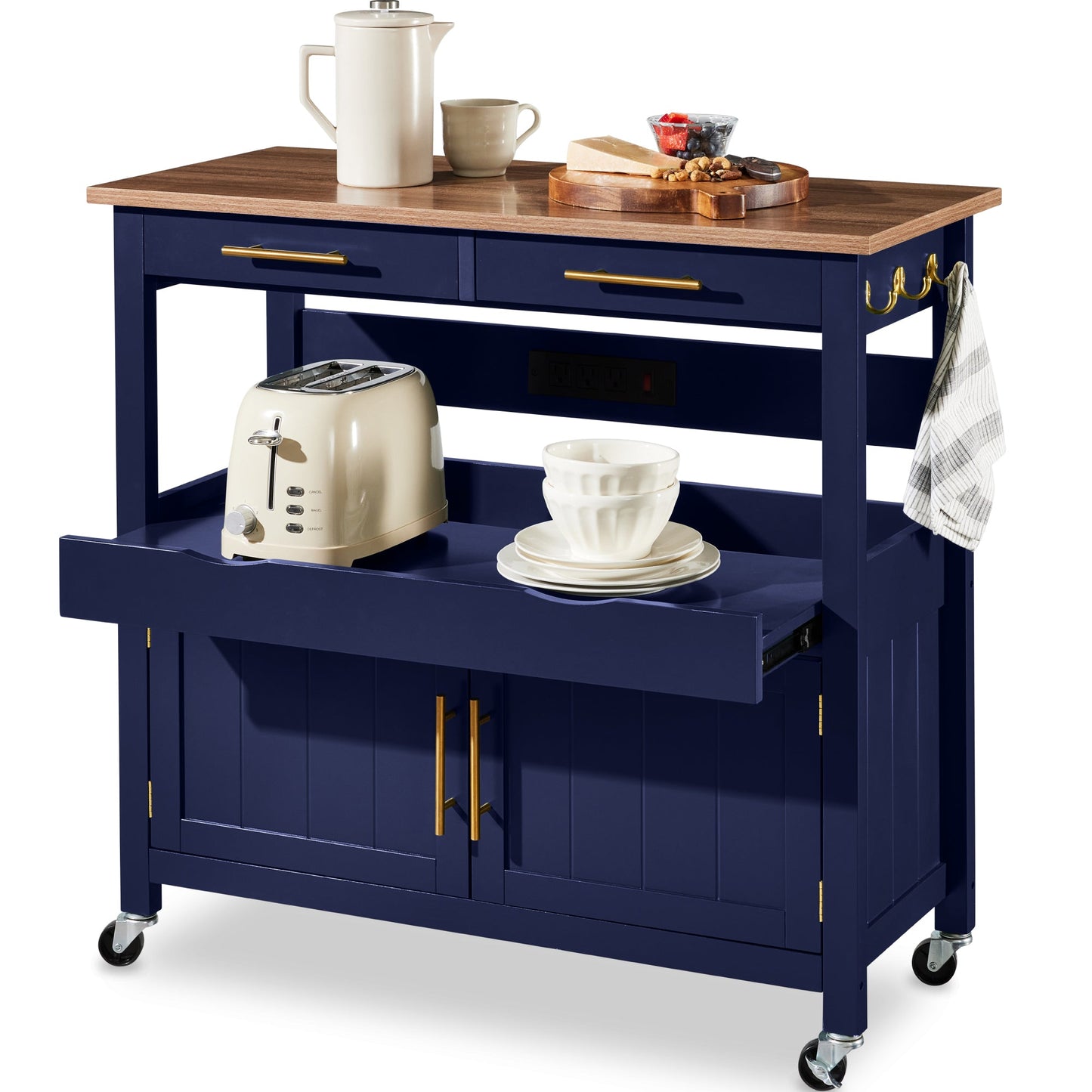 36in Large Rolling Kitchen Island Cart 2-Door Cabinet Outlet and Wheels with practical style for home spaces