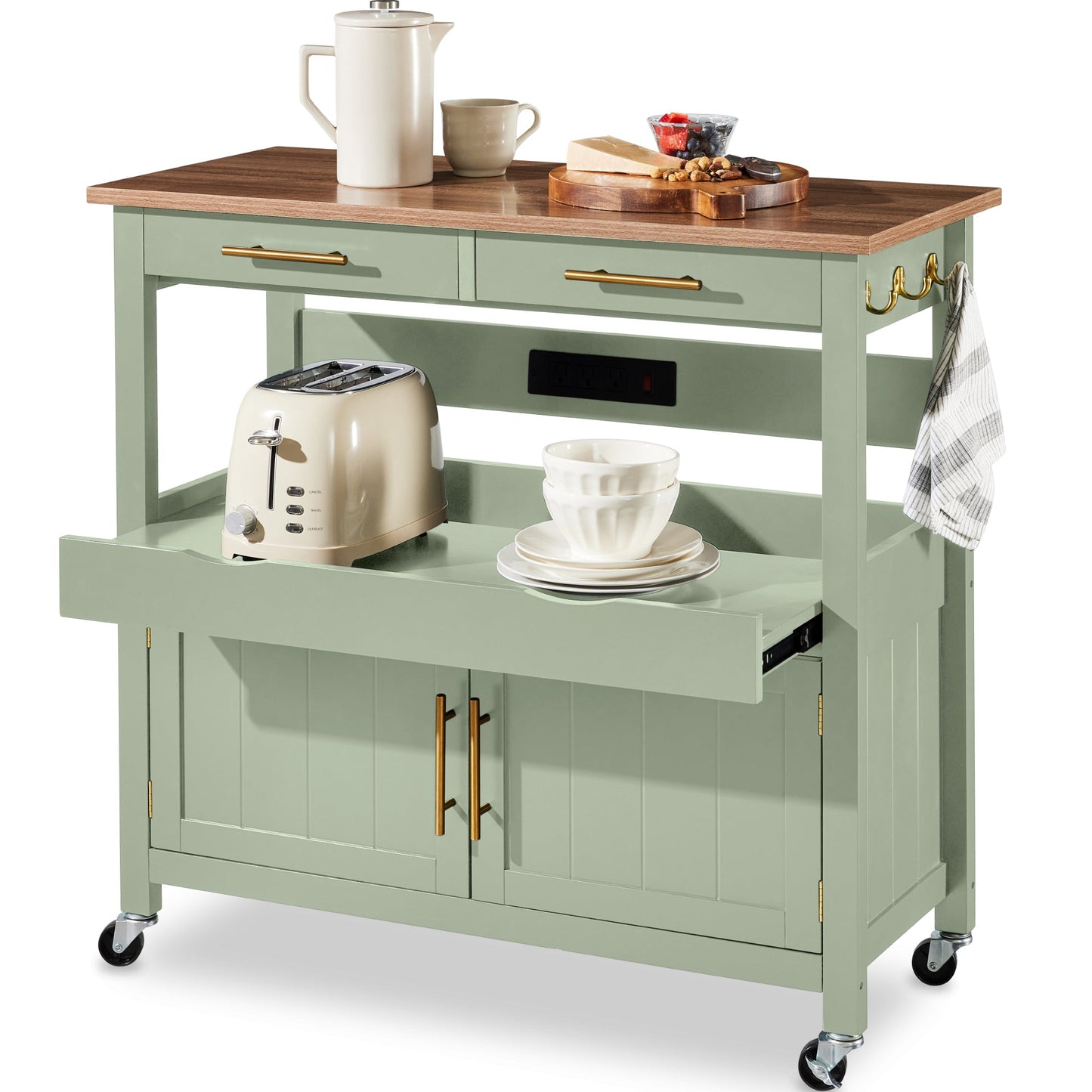 36in Large Rolling Kitchen Island Cart 2-Door Cabinet Outlet and Wheels with practical style for home spaces