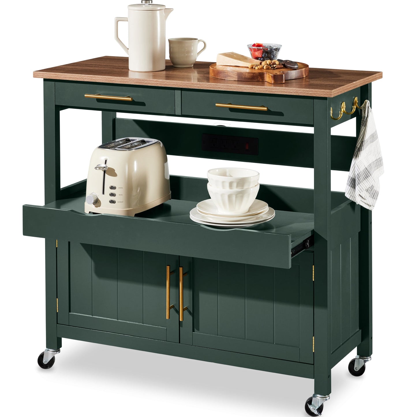 36in Large Rolling Kitchen Island Cart 2-Door Cabinet Outlet and Wheels with practical style for home spaces