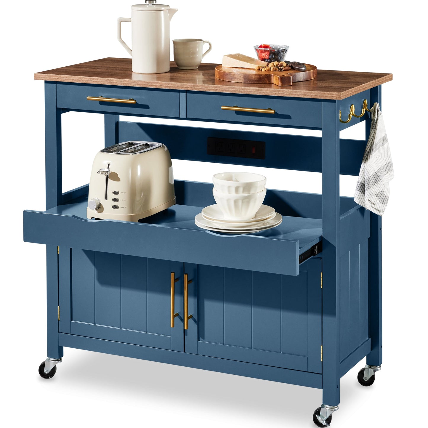 36in Large Rolling Kitchen Island Cart 2-Door Cabinet Outlet and Wheels with practical style for home spaces