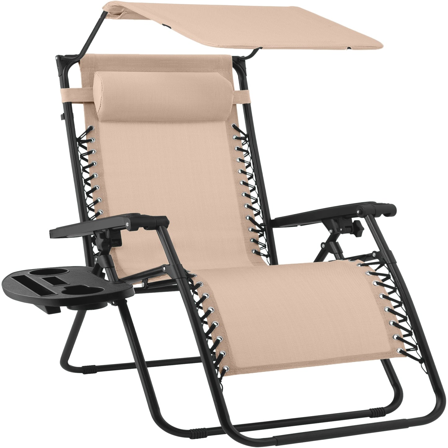 30\" Wide Folding Zero Gravity Patio Lounge Chair with Adjustable Canopy Shade for outdoor comfort and convenience