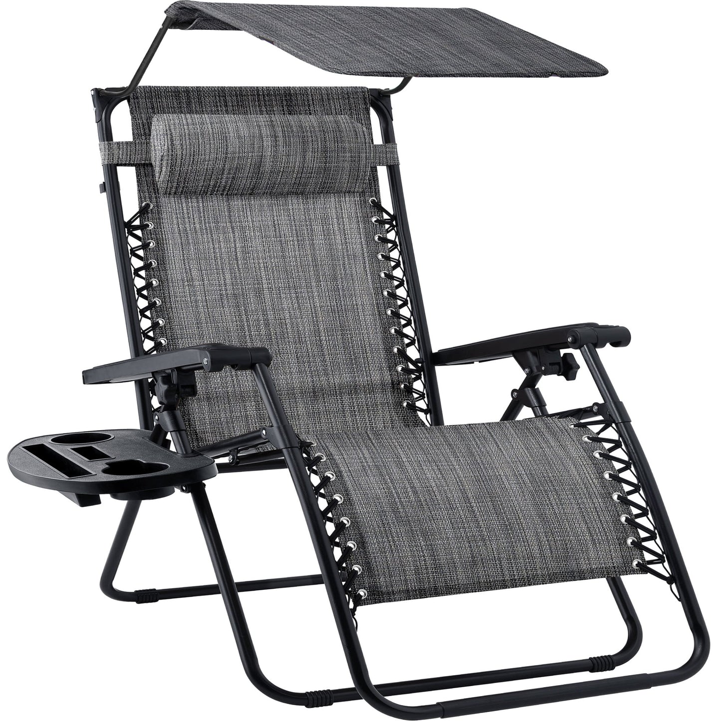 30\" Wide Folding Zero Gravity Patio Lounge Chair with Adjustable Canopy Shade for outdoor comfort and convenience
