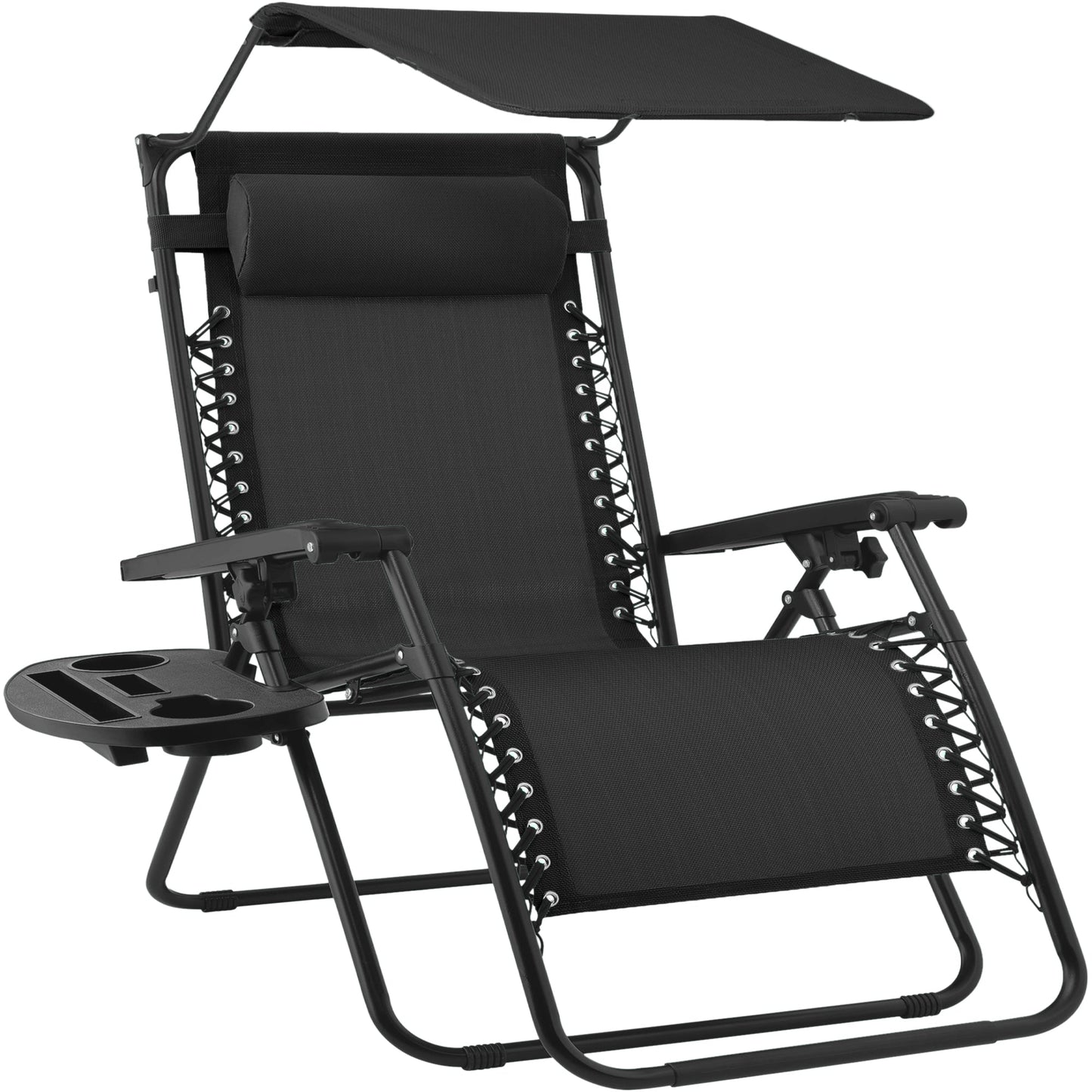 30\" Wide Folding Zero Gravity Patio Lounge Chair with Adjustable Canopy Shade for outdoor comfort and convenience