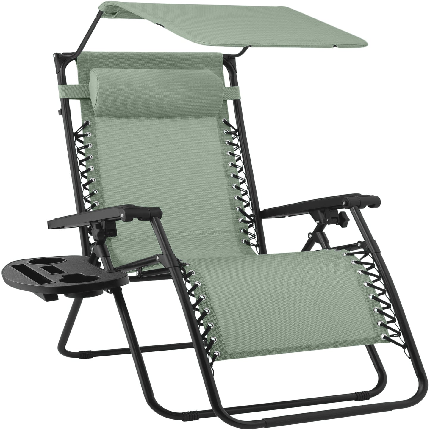 30\" Wide Folding Zero Gravity Patio Lounge Chair with Adjustable Canopy Shade for outdoor comfort and convenience