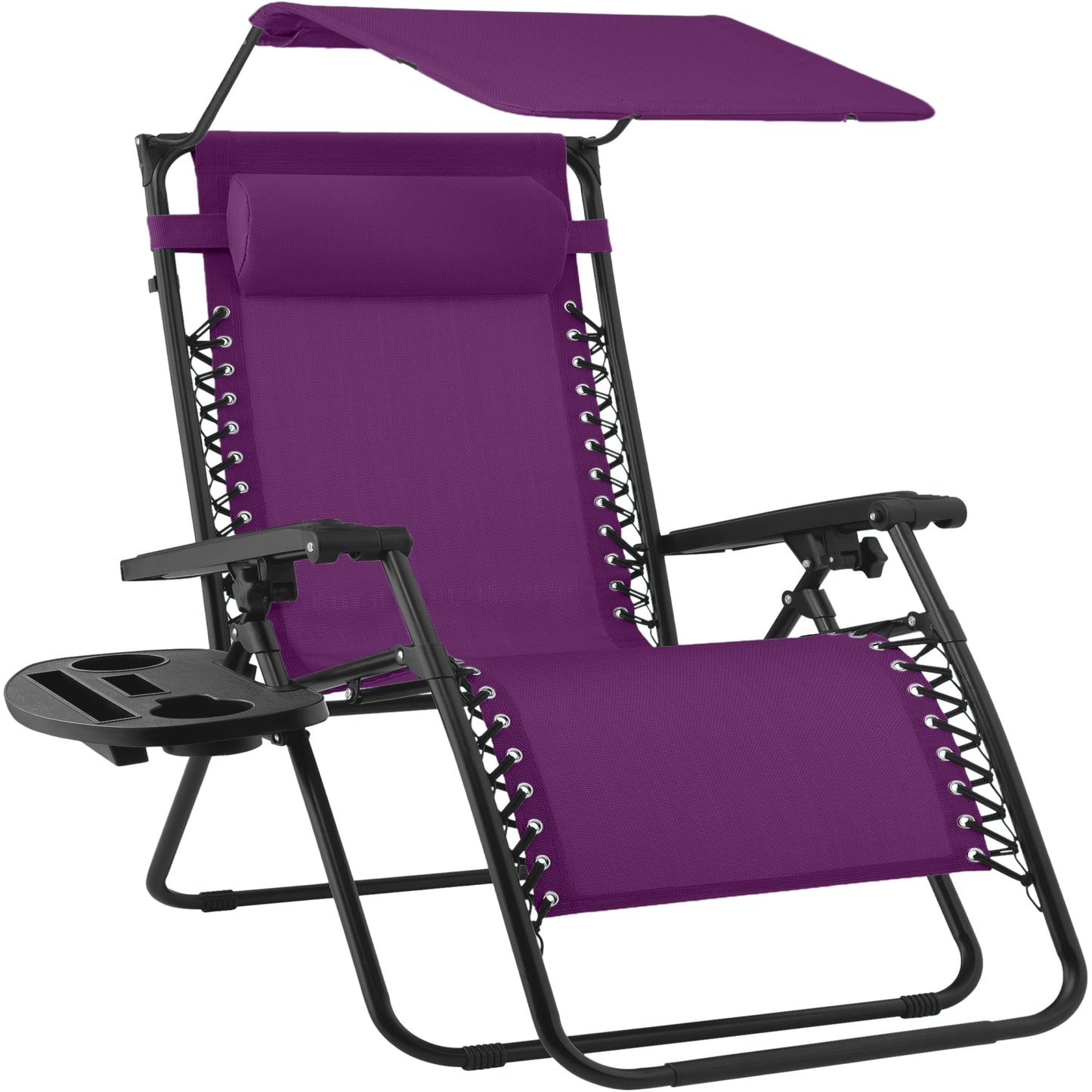 30\" Wide Folding Zero Gravity Patio Lounge Chair with Adjustable Canopy Shade for outdoor comfort and convenience