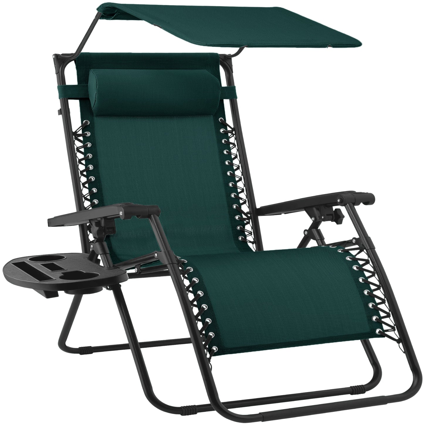 30\" Wide Folding Zero Gravity Patio Lounge Chair with Adjustable Canopy Shade for outdoor comfort and convenience