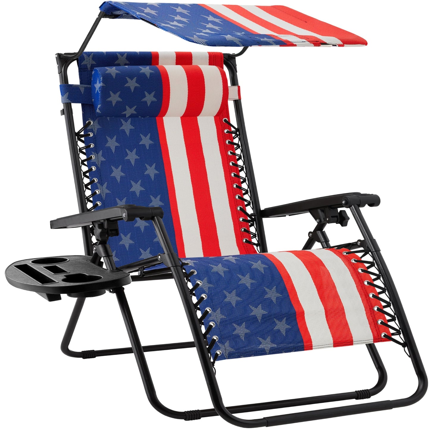 30\" Wide Folding Zero Gravity Patio Lounge Chair with Adjustable Canopy Shade for outdoor comfort and convenience