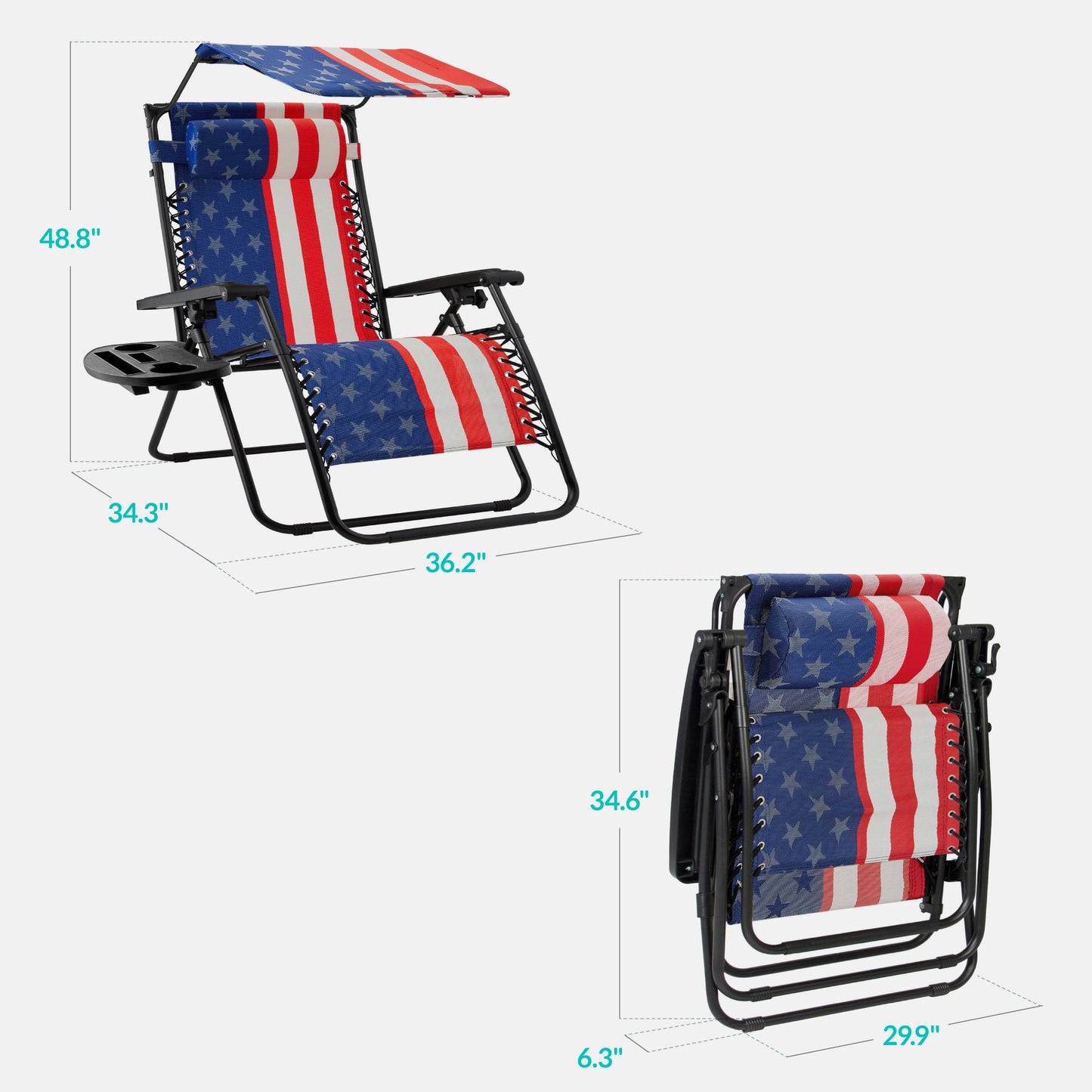 30\" Wide Folding Zero Gravity Patio Lounge Chair with Adjustable Canopy Shade for outdoor comfort and convenience