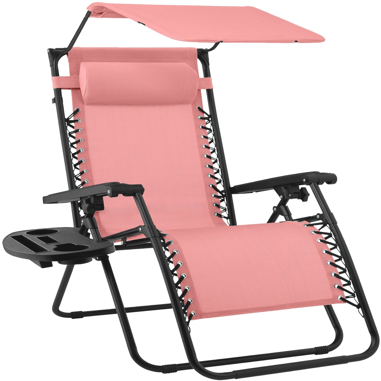 30\" Wide Folding Zero Gravity Patio Lounge Chair with Adjustable Canopy Shade for outdoor comfort and convenience
