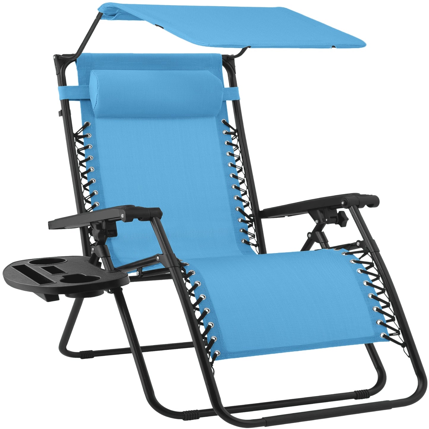 30\" Wide Folding Zero Gravity Patio Lounge Chair with Adjustable Canopy Shade for outdoor comfort and convenience