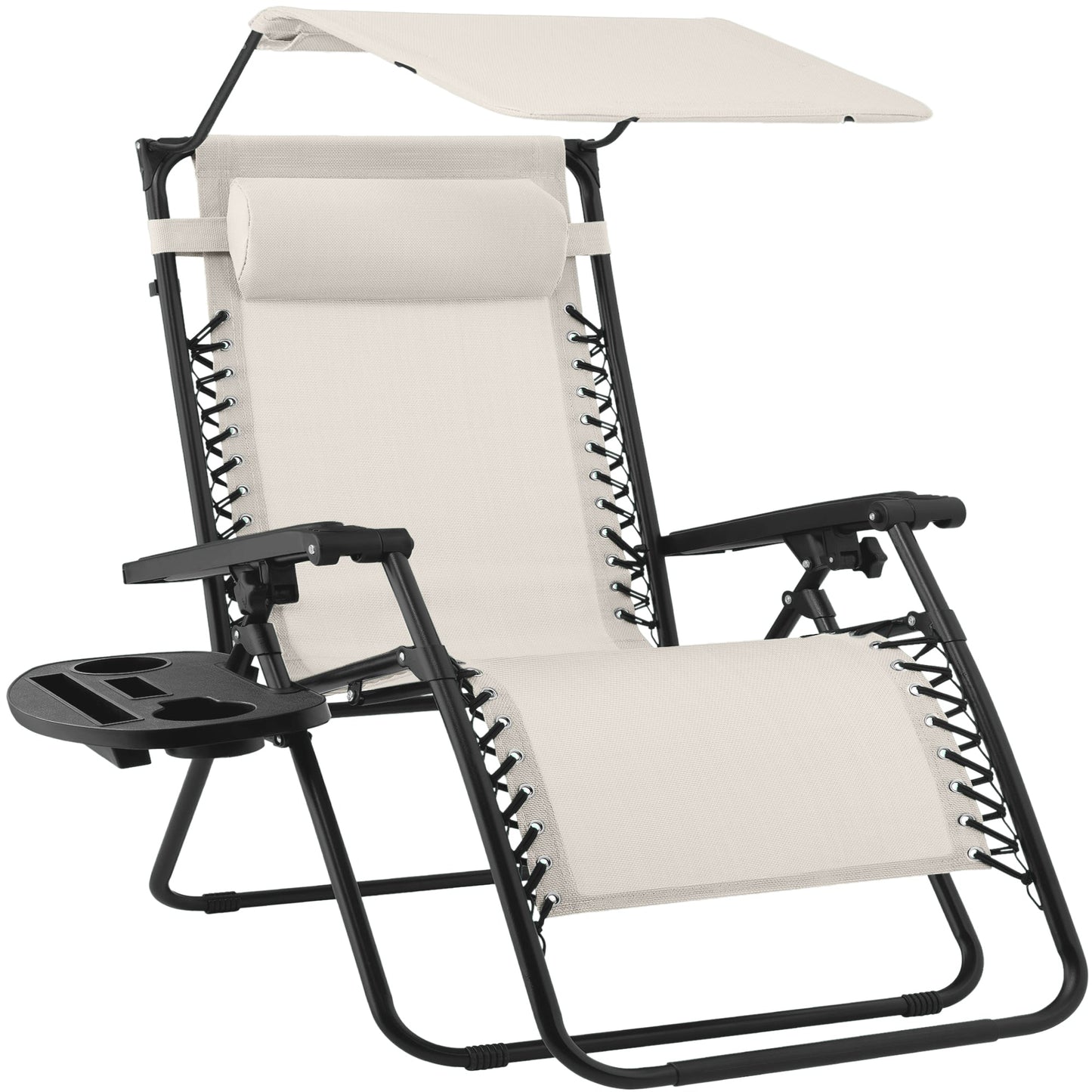 30\" Wide Folding Zero Gravity Patio Lounge Chair with Adjustable Canopy Shade for outdoor comfort and convenience