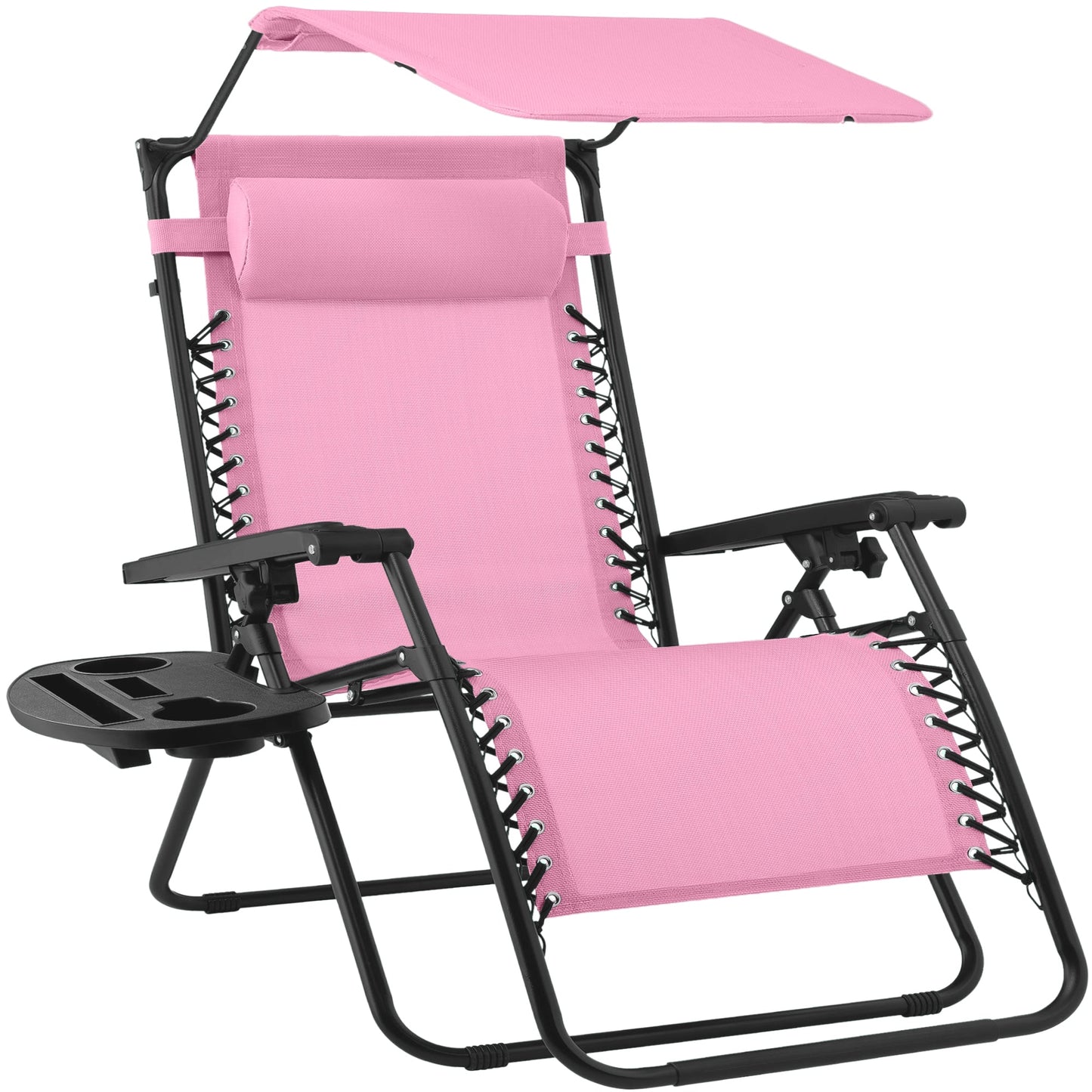 30\" Wide Folding Zero Gravity Patio Lounge Chair with Adjustable Canopy Shade for outdoor comfort and convenience