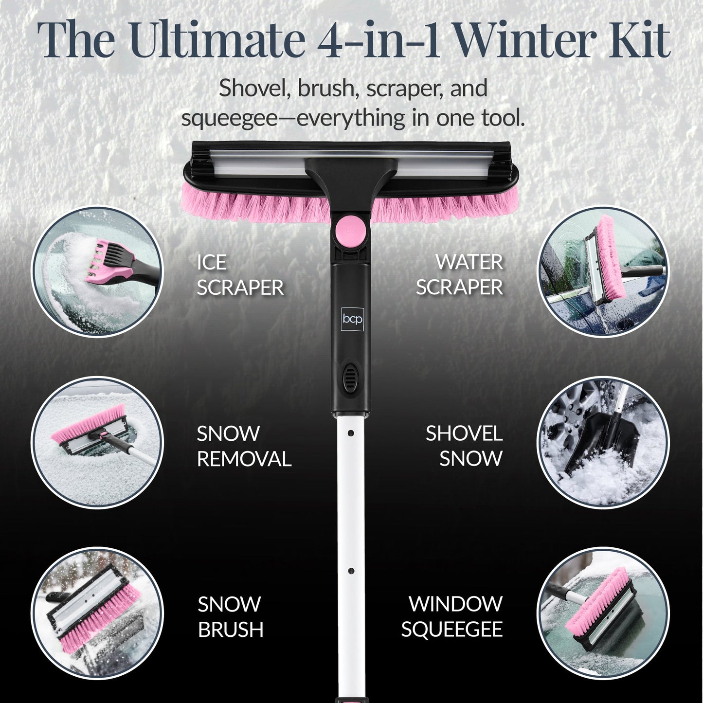 4 in 1 Snow Brush with Shovel Ice Scraper and Squeegee with Storage Bag with useful details for gardening, lawn care, and outdoor projects