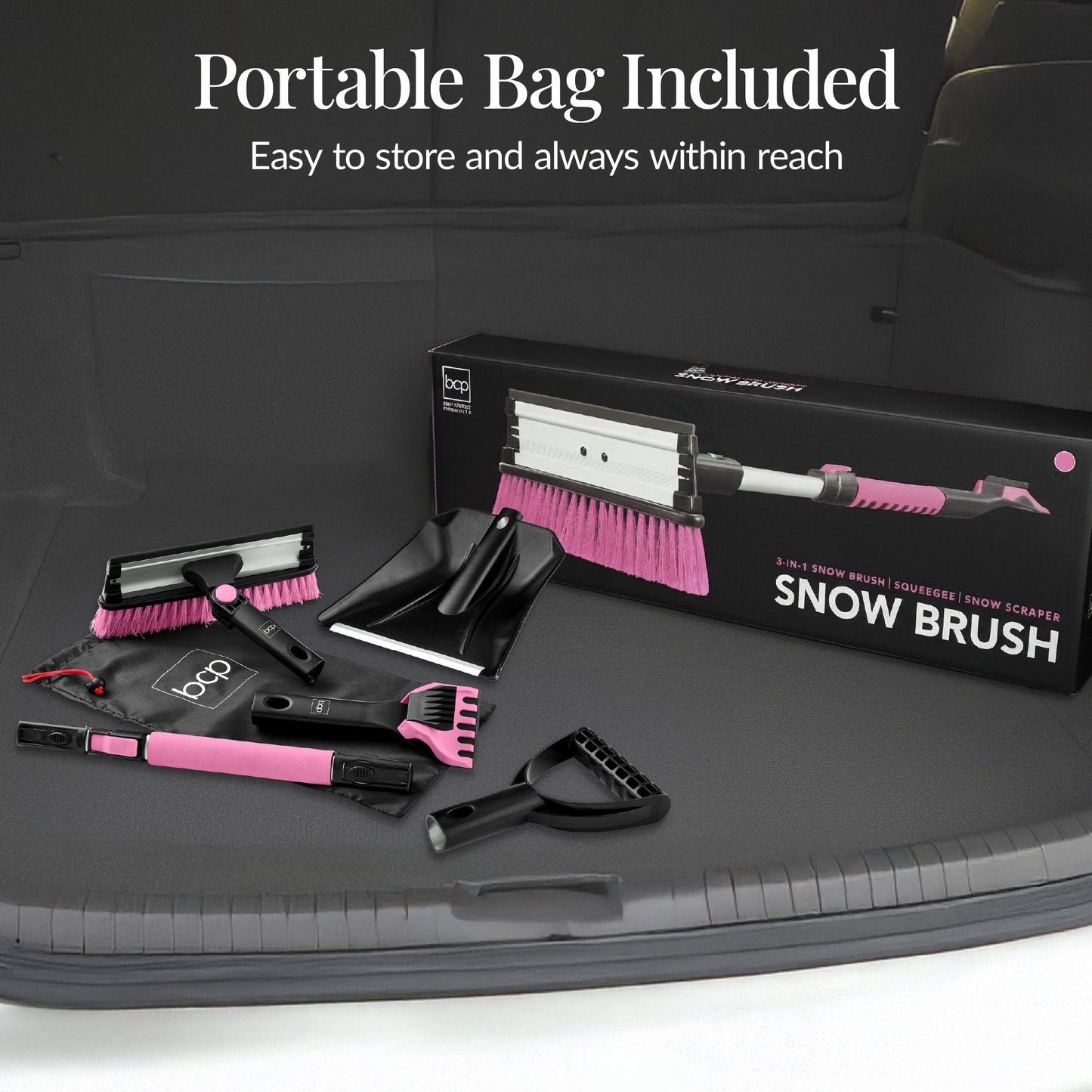 4 in 1 Snow Brush with Shovel Ice Scraper and Squeegee with Storage Bag with useful details for gardening, lawn care, and outdoor projects