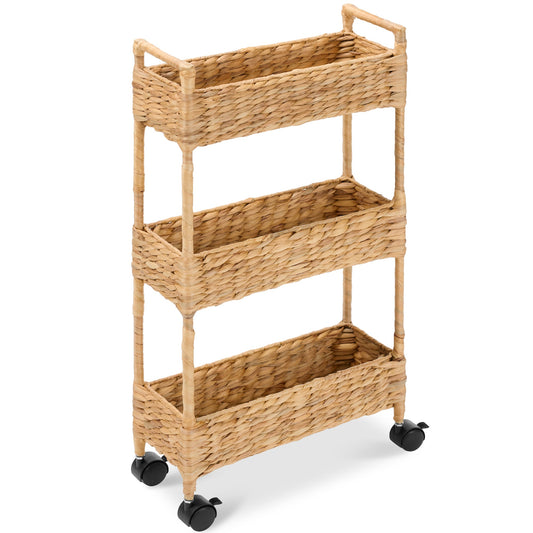 3-Tier Slim Rolling Nursery Caddy with Wheels Handwoven Utility Cart with dependable design for comfortable, organized home spaces