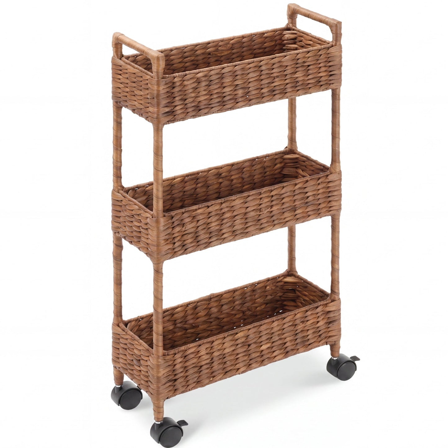 3-Tier Slim Rolling Nursery Caddy with Wheels Handwoven Utility Cart with dependable design for comfortable, organized home spaces
