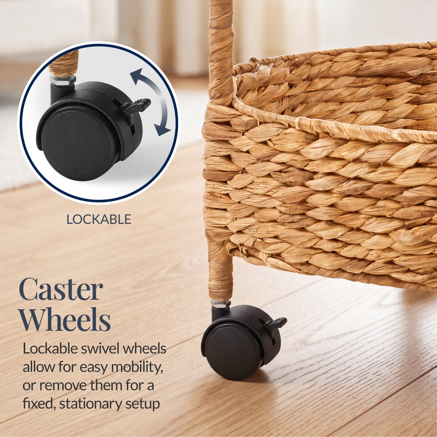 3-Tier Round Rolling Nursery Caddy with Wheels Handwoven Utility Cart with dependable design for comfortable, organized home spaces