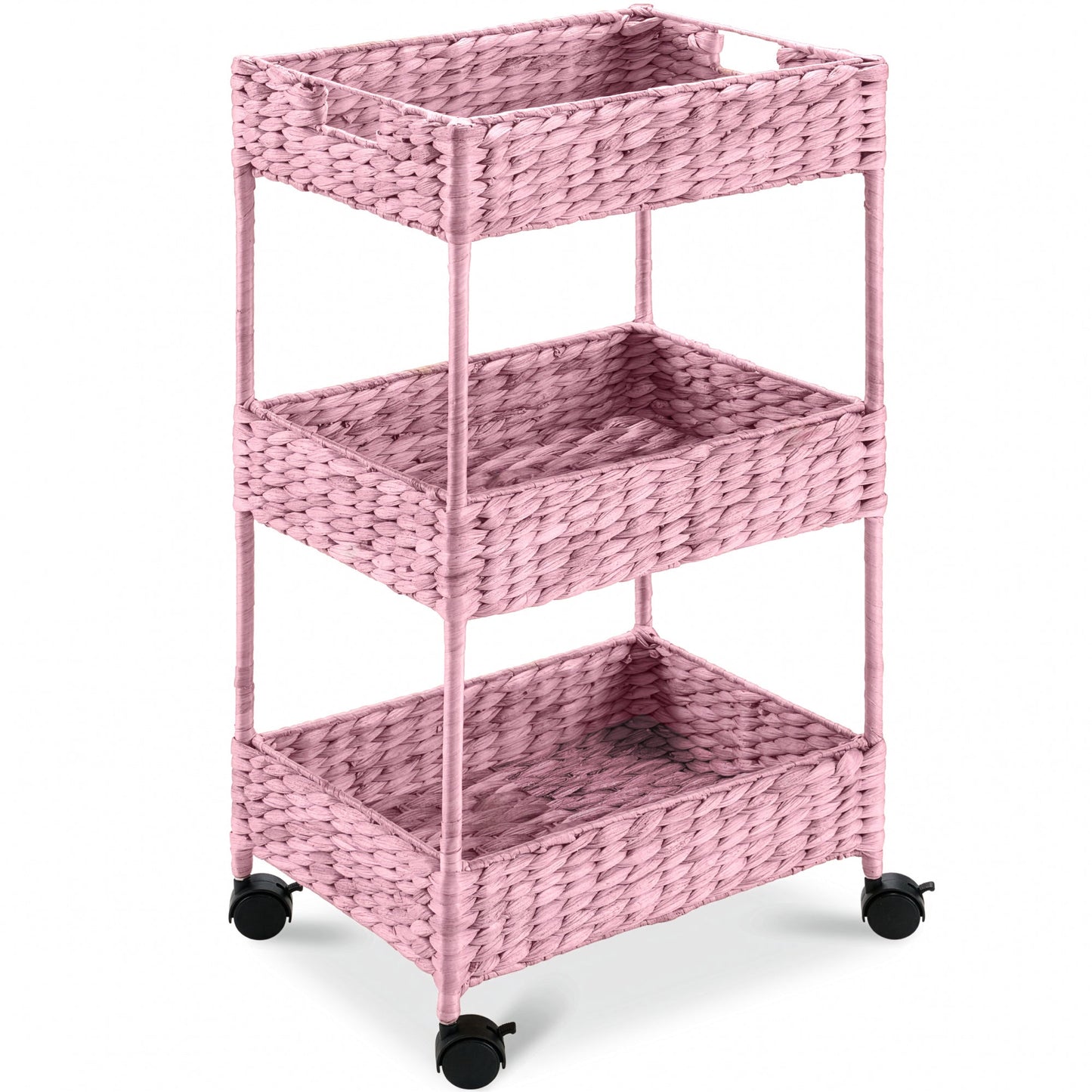 3-Tier Water Hyacinth Rolling Utility Cart with Weaved Baskets for home, family, and everyday needs
