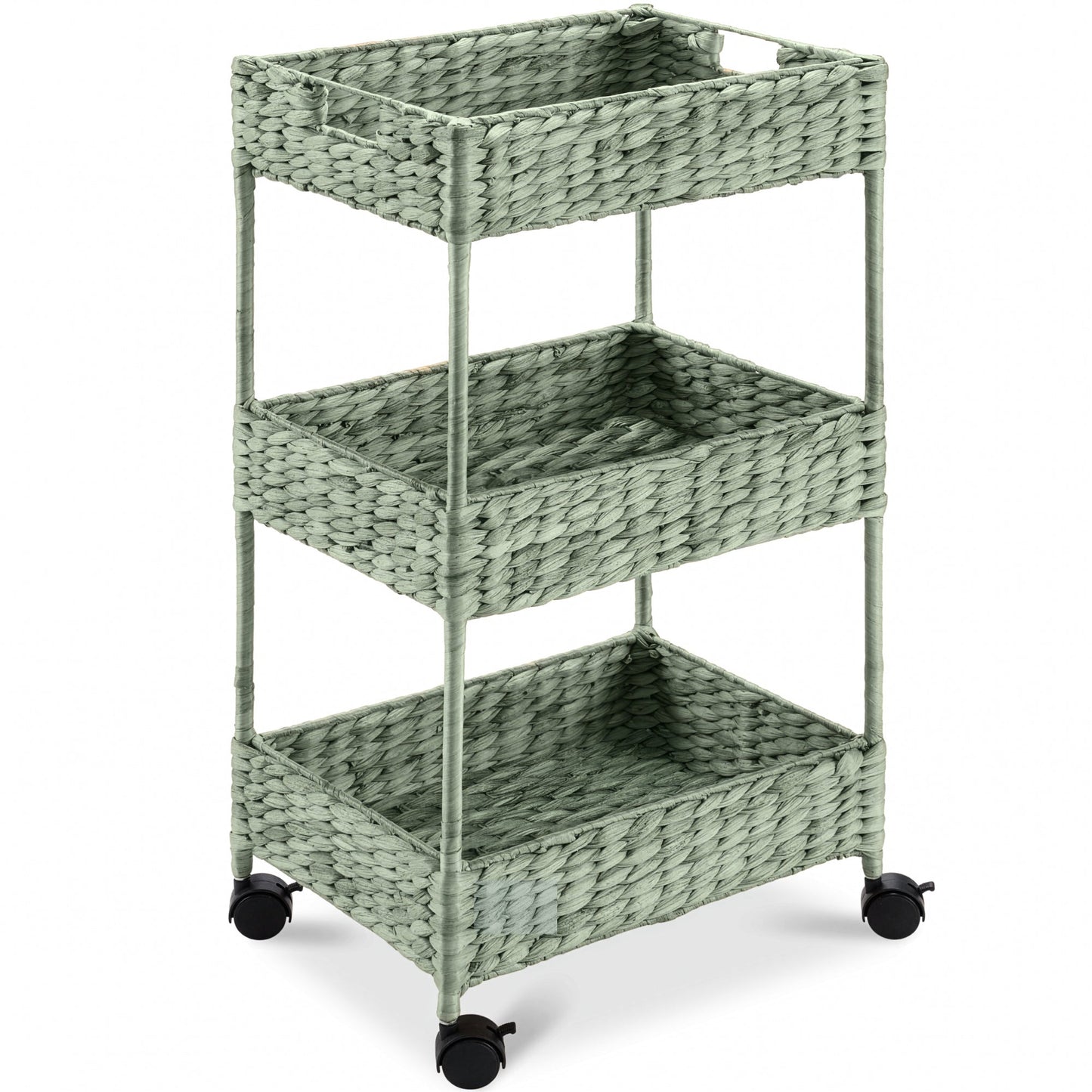 3-Tier Water Hyacinth Rolling Utility Cart with Weaved Baskets for home, family, and everyday needs