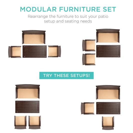 4-Piece Outdoor Wicker Conversation Patio Set with 4 Seats Glass Table Top for outdoor comfort and convenience